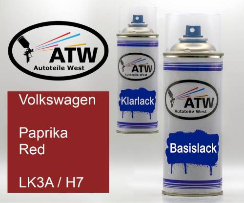 Volkswagen, Paprika Red, LK3A / H7: 400ml Sprühdose + 400ml Klarlack - Set, von ATW Autoteile West.